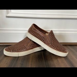 Frye leather weaved slip ons